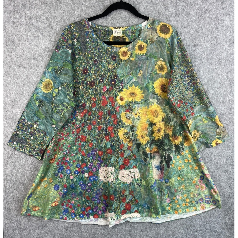 Et' Lois Tunic Top Womens XL Floral Soft Knit Lightweight Boho Artsy Art To Wear